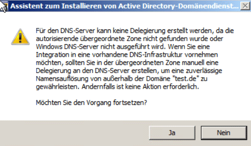 Installationsassistent für die Domäne