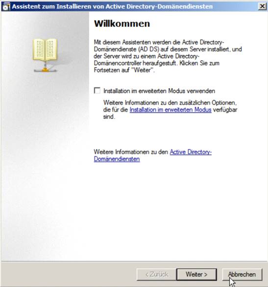 Installationsassistent für den Windows Server 2008 R2