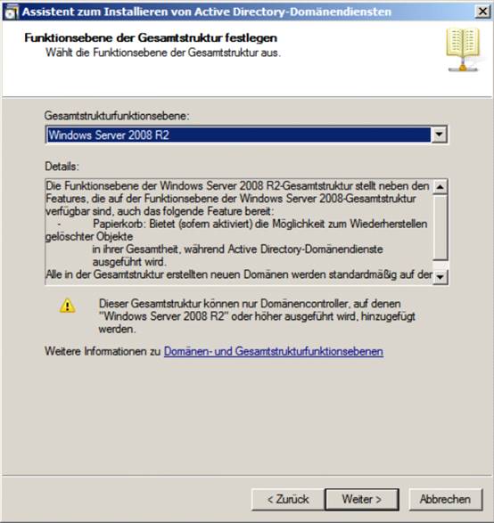 Installationsassistent für den Windows Server 2008 R2