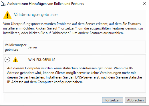 Zusätzliche Funktionen zur Installation des Domain Contoller