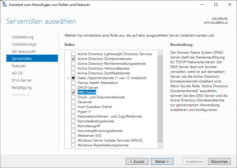 Serverrollen für den Domain Controller 