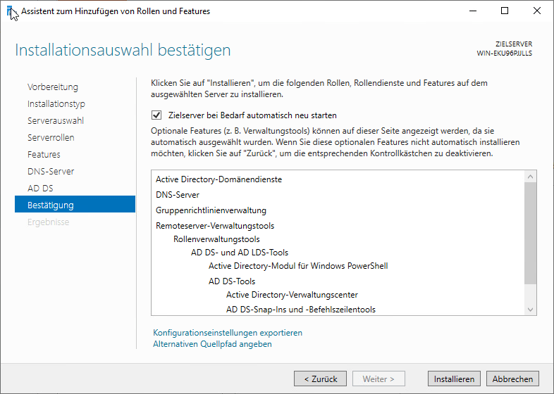 Installation des Domain Controler auf einem Windows Server 2019 