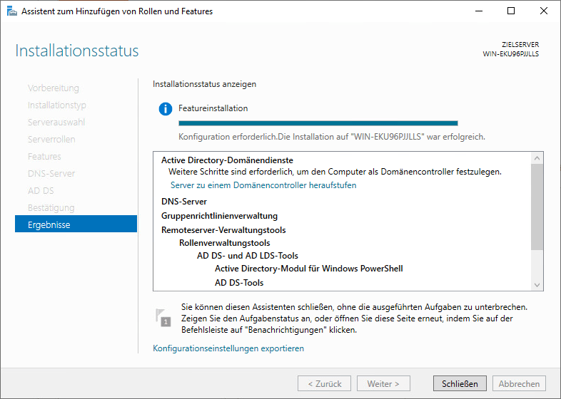 Installation des Domain Controler auf einem Windows Server 2019 