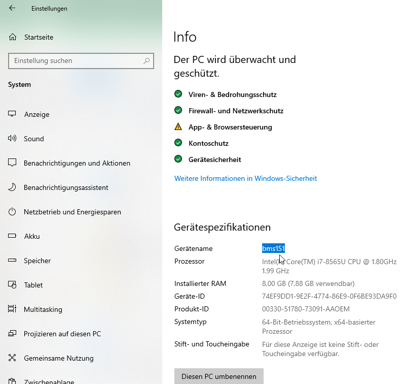 Windows 10 Computername herausfinden
