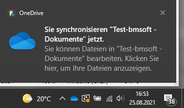 Benachrichtigungsfenster Synchronisierung SharePoint - OneDrive